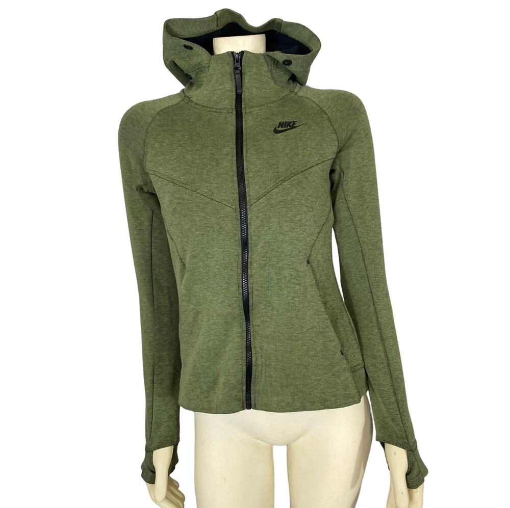 Nike Olive Green Hooded Zip Athletic Thumbholes Sleeves size XS